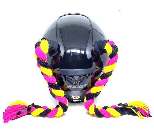 Trança para Capacete Xuca Xuquinha 45 cm Preto/Rosa/Amarelo