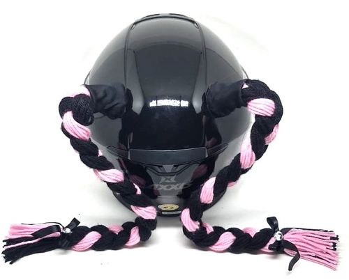 Trança para Capacete Xuca Xuquinha 45 cm Preto/Rosa Claro