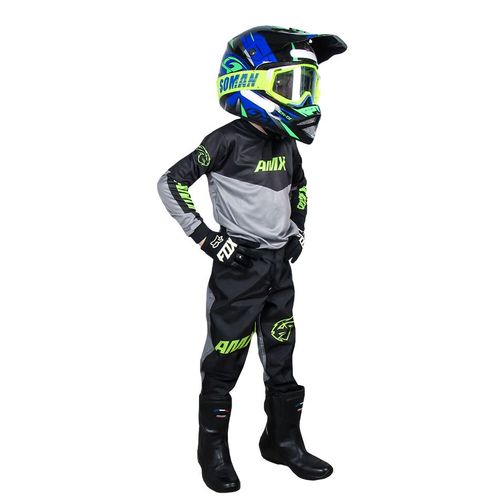 Conjunto Motocross Trilha AMX Prime Cross Infantil - Preto Neon