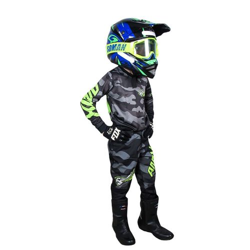 Conjunto Motocross Trilha Amx Trilha Camuflado Neon